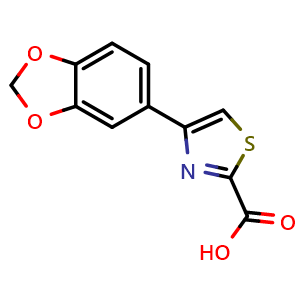 Chemical structure of 4-(Benzo[d][1,3]dioxol-5-yl)thiazole-2-carboxylic acid , CAS 952958-63-3, AChemBlock AD283304