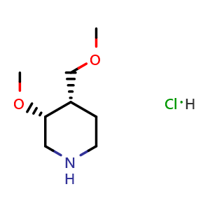 Chemical structure of rel-(3R,4S)-3-methoxy-4-(methoxymethyl)piperidine hydrochloride , CAS 955028-11-2, AChemBlock AD283305
