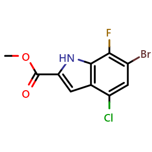 Chemical structure of Methyl 6-Bromo-4-chloro-7-fluoro-1H-indole-2-carboxylate , CAS 2093388-50-0, AChemBlock AD283310