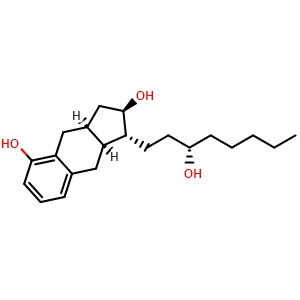 Chemical structure of (1R,2R,3aS,9aS)-2,3,3a,4,9,9a-Hexahydro-1-[(3S)-3-hydroxyoctyl]-1H-benz[f]indene-2,5-diol , CAS 101692-02-8, AChemBlock AD283314