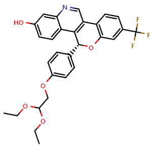 Chemical structure of (5R)-5-{4-[(2,2-diethoxyethyl)oxy]phenyl}-8-(trifluoromethyl)-5H-chromeno[4,3-c]quinolin-2-ol , CAS 2960325-17-9, AChemBlock AD283320