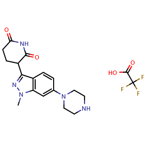 Chemical structure of 3-(1-Methyl-6-(piperazin-1-yl)-1H-indazol-3-yl)piperidine-2,6-dione 2,2,2-trifluoroacetate , CAS 3063614-45-6, AChemBlock AD283323
