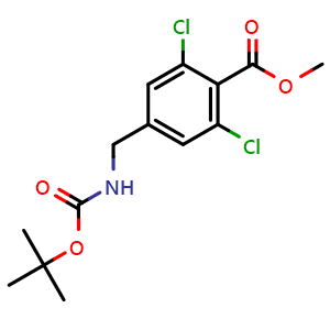 Chemical structure of Methyl 2,6-dichloro-4-[[[(1,1-dimethylethoxy)carbonyl]amino]methyl]benzoate , CAS 1098620-12-2, AChemBlock AD283324