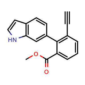 Chemical structure of Methyl 3-ethynyl-2-(1H-indol-6-yl)benzoate , CAS 2044522-36-1, AChemBlock AD283329
