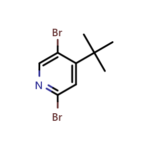 Chemical structure of 2,5-Dibromo-4-(2-methylprop-2-yl)pyridine , CAS 1256789-90-8, AChemBlock AD283333