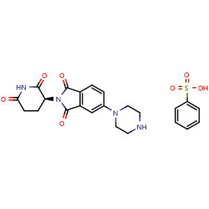 Chemical structure of (S)-2-(2,6-dioxopiperidin-3-yl)-5-(piperazin-1-yl)isoindoline-1,3-dione benzenesulfonate , CAS 2937046-84-7, AChemBlock AD283337