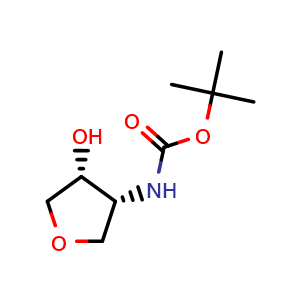 Chemical structure of (3R,4R)-4-(Boc-amino)-3-hydroxytetrahydrofuran , CAS 1160187-62-1, AChemBlock AD283342