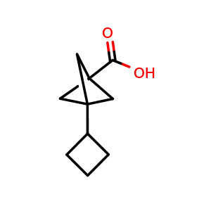 Chemical structure of 3-Cyclobutylbicyclo[1.1.1]pentane-1-carboxylic acid , CAS 2287281-06-3, AChemBlock AD283359