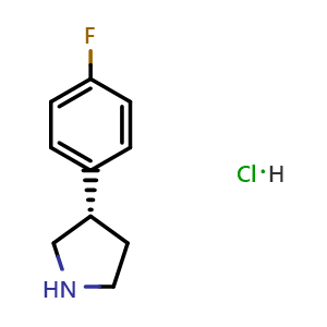 Chemical structure of (S)-3-(4-Fluorophenyl)pyrrolidine hydrochloride , CAS 1384268-53-4, AChemBlock AD283364
