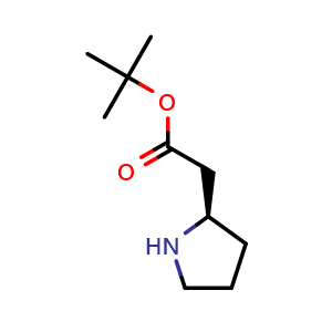 Chemical structure of tert-Butyl (R)-2-(2-Pyrrolidinyl)acetate , CAS 2171190-68-2, AChemBlock AD283366