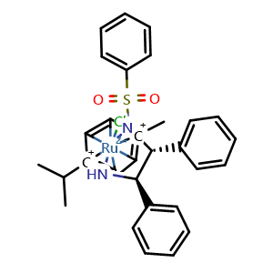 Chemical structure of [N-[(1R,2R)-2-(Amino-κN)-1,2-diphenylethyl]benzenesulfonamidato-κN]chloro[(1,2,3,4,5,6-η)-1-methyl-4-(1-methylethyl)benzene]ruthenium , CAS 879507-47-8, AChemBlock AD283373