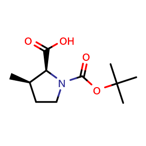 Chemical structure of (2S,3R)-1-Boc-3-methylpyrrolidine-2-carboxylic acid , CAS 247219-81-4, AChemBlock AD283376