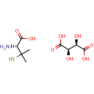 Chemical structure of (R)-2-Amino-3-mercapto-3-methylbutanoic Acid L-Tartrate , CAS 500003-68-9, AChemBlock AD283396