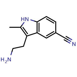 Chemical structure of 3-(2-Aminoethyl)-2-methyl-1H-indole-5-carbonitrile , CAS 74885-64-6, AChemBlock AD283410