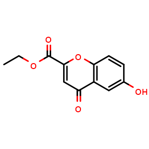Chemical structure of Ethyl 6-Hydroxy-4-oxo-4H-chromene-2-carboxylate , CAS 28466-95-7, AChemBlock AD283414