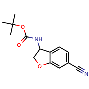 Chemical structure of 3-(Boc-amino)-2,3-dihydrobenzofuran-6-carbonitrile , CAS 2117351-56-9, AChemBlock AD283462