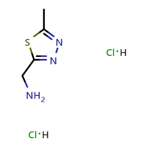 Chemical structure of (5-Methyl-1,3,4-thiadiazol-2-yl)methanamine dihydrochloride , CAS 2641897-19-8, AChemBlock AD283475