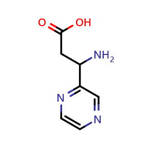 Chemical structure of 3-Amino-3-(pyrazin-2-yl)propanoic acid , CAS 887586-31-4, AChemBlock AD283490