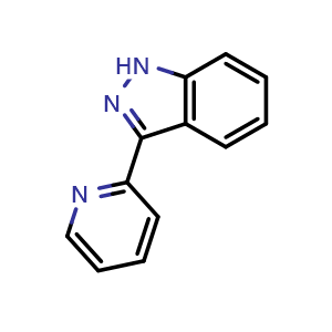 Chemical structure of 3-(Pyridin-2-yl)-1H-indazole , CAS 1536559-49-5, AChemBlock AD283494