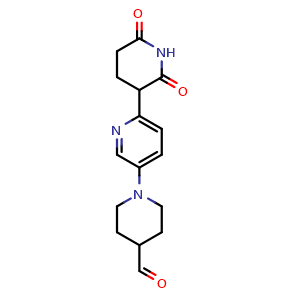 Chemical structure of 1-[6-(2,6-Dioxopiperidin-3-yl)pyridin-3-yl]piperidine-4-carbaldehyde , CAS 2913165-06-5, AChemBlock AD283509