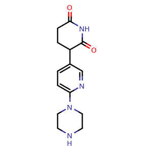 Chemical structure of 3-[6-(Piperazin-1-yl)pyridin-3-yl]piperidine-2,6-dione , CAS 2862037-08-7, AChemBlock AD283510