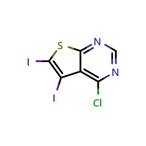 Chemical structure of 4-Chloro-5,6-diiodothieno[2,3-d]pyrimidine , CAS 1799610-91-5, AChemBlock AD283511