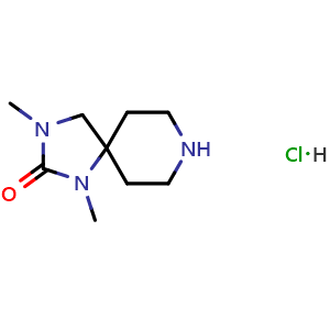 Chemical structure of 1,3-Dimethyl-1,3,8-triazaspiro[4.5]decan-2-one Hydrochloride , CAS 2580216-80-2, AChemBlock AD283514