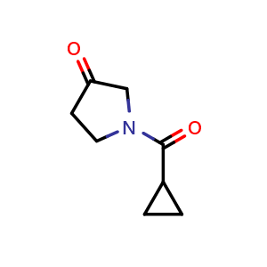 Chemical structure of 1-(Cyclopropanecarbonyl)pyrrolidin-3-one , CAS 1907596-44-4, AChemBlock AD283521