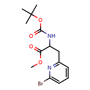 Chemical structure of Methyl 3-(6-bromo-2-pyridyl)-2-(Boc-amino)propanoate , CAS 1822569-32-3, AChemBlock AD283544