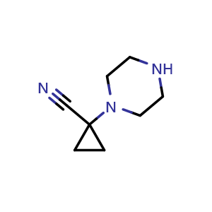 Chemical structure of 1-(Piperazin-1-yl)cyclopropanecarbonitrile , CAS 1697352-38-7, AChemBlock AD283548