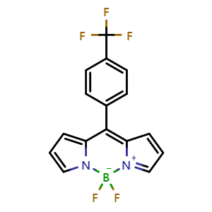 Chemical structure of 5,5-Difluoro-10-[4-(trifluoromethyl)phenyl]-5H-dipyrrolo[1,2-c:2',1'-f][1,3,2]diazaborinin-4-ium-5-uide , CAS 1493817-16-5, AChemBlock AD283556