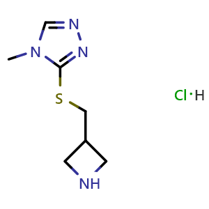 Chemical structure of 3-[(Azetidin-3-ylmethyl)thio]-4-methyl-4H-1,2,4-triazole hydrochloride , CAS 1864054-31-8, AChemBlock AD283562