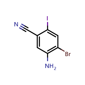 Chemical structure of 5-Amino-4-bromo-2-iodobenzonitrile , CAS 2386189-05-3, AChemBlock AD283563