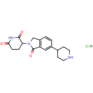 Chemical structure of 3-[1-Oxo-6-(4-piperidyl)isoindolin-2-yl]piperidine-2,6-dione hydrochloride , CAS 3028787-95-0, AChemBlock AD283565