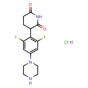Chemical structure of 3-[2,6-Difluoro-4-(piperazin-1-yl)phenyl]piperidine-2,6-dione hydrochloride , CAS 3086252-43-6, AChemBlock AD283568