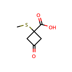 Chemical structure of 1-(Methylthio)-3-oxocyclobutanecarboxylic acid , CAS 1481083-54-8, AChemBlock AD283573