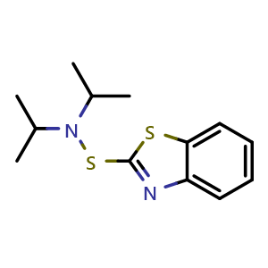 Chemical structure of S-(Benzo[d]thiazol-2-yl)-N,N-diisopropylthiohydroxylamine , CAS 95-29-4, AChemBlock AD283575
