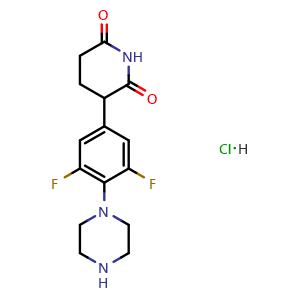 Chemical structure of 3-[3,5-Difluoro-4-(piperazin-1-yl)phenyl]piperidine-2,6-dione hydrochloride , CAS 2902652-15-5, AChemBlock AD283577