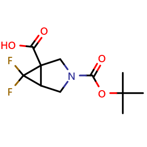 Chemical structure of 3-Boc-6,6-difluoro-3-azabicyclo[3.1.0]hexane-1-carboxylic acid , CAS 2344681-54-3, AChemBlock AD283593