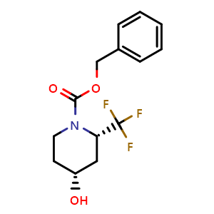 Chemical structure of cis-1-Cbz-2-(trifluoromethyl)piperidin-4-ol , CAS 911298-13-0, AChemBlock AD283606