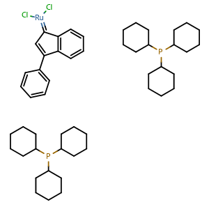 Chemical structure of (3-Phenyl-1H-inden-1-ylidene)bis(tricyclohexylphosphine)ruthenium(II)dichloride , CAS 250220-36-1, AChemBlock AD283608