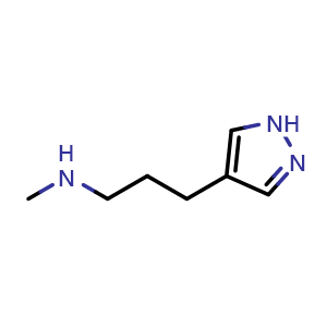 Chemical structure of N-Methyl-3-(4-pyrazolyl)-1-propanamine , CAS 956963-48-7, AChemBlock AD283610