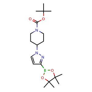 Chemical structure of 1-(1-Boc-4-piperidyl)-1H-pyrazole-3-boronic acid pinacol ester , CAS 1401697-46-8, AChemBlock AD283613