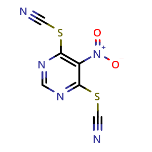 Chemical structure of 5-Nitro-4,6-dithiocyanatopyrimidine , CAS 2648990-21-8, AChemBlock AD283614