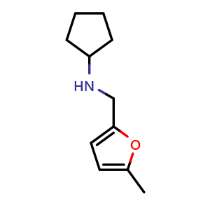 Chemical structure of N-[(5-Methylfuran-2-yl)methyl]cyclopentanamine , CAS 142920-61-4, AChemBlock AD283617