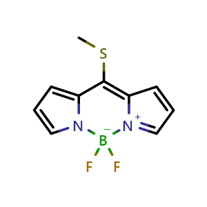 Chemical structure of 5,5-Difluoro-10-(methylthio)-5H-dipyrrolo[1,2-c:2',1'-f][1,3,2]diazaborinin-4-ium-5-uide , CAS 892505-41-8, AChemBlock AD283618