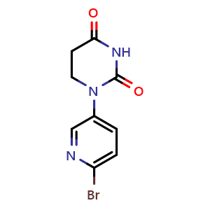 Chemical structure of 1-(6-Bromo-3-pyridyl)dihydropyrimidine-2,4(1H,3H)-dione , CAS 2925078-08-4, AChemBlock AD283619