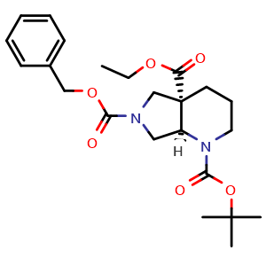 Chemical structure of Ethyl cis-1-Boc-6-Cbz-octahydro-1H-pyrrolo[3,4-b]pyridine-4a-carboxylate , CAS 1341035-19-5, AChemBlock AD283621
