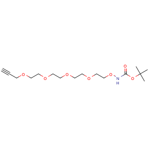 Chemical structure of N-Boc-O-(3,6,9,12-tetraoxapentadec-14-yn-1-yl)hydroxylamine , CAS 1895922-77-6, AChemBlock AD283645