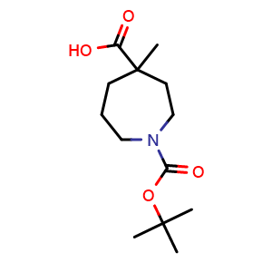 Chemical structure of 1-Boc-4-methylazepane-4-carboxylic acid , CAS 1027512-23-7, AChemBlock AD283650
